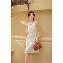 High end satin mid length dress, new summer slim and sexy women's suspender dress