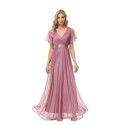 Spring/Summer Handmade Folded Big Swing Double V-neck Flare Sleeve Dress Elastic Chiffon Banquet Bridesmaid Large Evening Dress