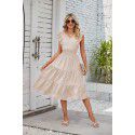 New Wooden Ear Edge Sleeveless V-Neck Waist Pleated Dress