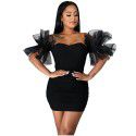 Women's low cut bra wrap buttocks skirt Spicy girl style open back slim fitting elastic tight short skirt