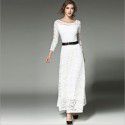 Women's Long sleeved Slim Fit Solid Color Hooked Flower Hollow Lace Dress