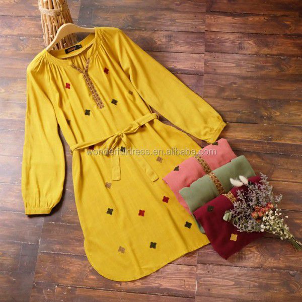 Summer Vintage Art Long sleeved Women's Dress Bohemian Small V-neck Embroidered Waist Dress