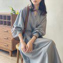 V-neck dress for women's spring new Korean version loose and elegant temperament lace up long skirt 