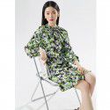 New Women's Style Commuter Bubble Sleeves High Waist A-line Dress Mid length Dress Printed Fragmented Flowers