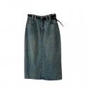 Split denim skirt for women in early spring, high waisted and slim A-line mid length skirt
