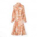 Spring/Summer New Wooden Ear Collar Print Mid length Holiday Style Belt Dress