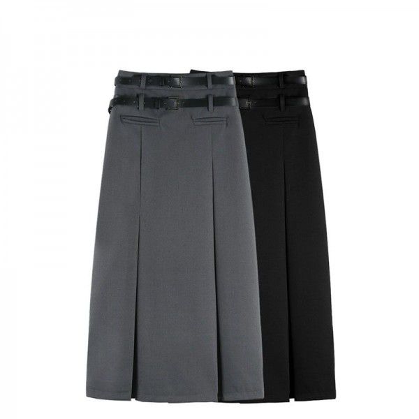 Suit skirt for women in spring and autumn, new versatile mid length high waisted A-line pleated skirt