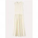 Spring casual cotton two tone waistband A-line flared skirt, medium length sleeveless women's dress