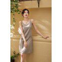 High end satin mid length dress, new summer slim and sexy women's suspender dress