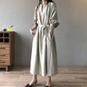 V-neck dress for women's spring new Korean version loose and elegant temperament lace up long skirt 