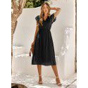 Summer New Casual Women's Wear European and American Solid V-Neck Waist Wrapped Fresh Style Dress for Women