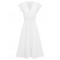 Summer New Casual Women's Wear European and American Solid V-Neck Waist Wrapped Fresh Style Dress for Women