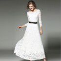 Women's Long sleeved Slim Fit Solid Color Hooked Flower Hollow Lace Dress