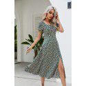 Women's square neck bubble sleeved French tea break skirt trend floral dress