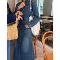 Retro waistband denim dress for women's spring new classic slimming