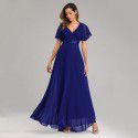 Spring/Summer Handmade Folded Big Swing Double V-neck Flare Sleeve Dress Elastic Chiffon Banquet Bridesmaid Large Evening Dress