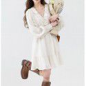 New Year Sweet and Gentle V-neck Apricot Long Dress Versatile Commuter Waist Slim A-line Dress