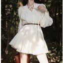 White V-neck dress for women's new early spring long sleeved tea break French haute couture dress summer