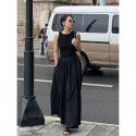 Summer New Two Color Casual Edition Solid Round Neck Needle Shuttle Panel Tank Top Long Dress