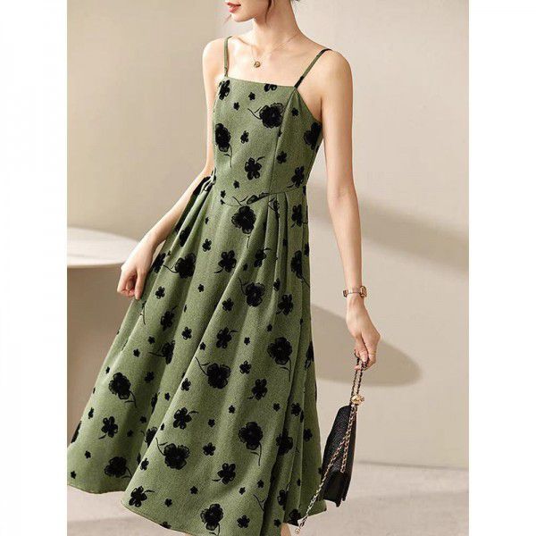 Tea Break French Vintage Strap Dress 2023 Summer New High Waist Long Dress Children