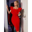 Summer Party Bandage Dress Sexy Ruffle Edge Butterfly Sleeve Tight Club Dress