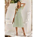 Summer New Casual Women's Wear European and American Solid V-Neck Waist Wrapped Fresh Style Dress for Women