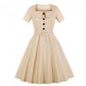Women's short sleeved solid color pocket Hepburn style dress with belt