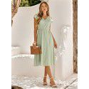 Summer New Casual Women's Wear European and American Solid V-Neck Waist Wrapped Fresh Style Dress for Women