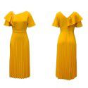 European and American women's new summer style with a slim waist and ruffled edge, short sleeved pleated foreign trade dress