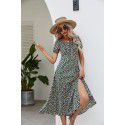 New Women's Lace Print Split Thigh A-line Short Sleeve Dress for Women