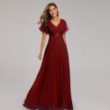 Spring/Summer Handmade Folded Big Swing Double V-neck Flare Sleeve Dress Elastic Chiffon Banquet Bridesmaid Large Evening Dress