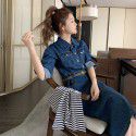Small crowd design feeling shawl tea break French denim dress Women's spring long skirt