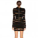 Women's Long Sleeve Mesh Irregular Striped Black Classic Long Sleeve Dress in Europe and America
