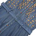 Vintage embroidery lapel belt temperament denim skirt new mid length slim autumn dress