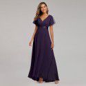 Spring/Summer Handmade Folded Big Swing Double V-neck Flare Sleeve Dress Elastic Chiffon Banquet Bridesmaid Large Evening Dress
