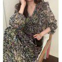 Spring New Korean Designer Temperament Gentle Three Dimensional Fairy Fragmented V-neck Chiffon Dress Long Dress