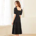 Short sleeved Princess Cake Dress Summer New French Elegant Square Neck High Waist Pleated Dress