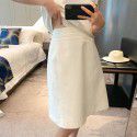 Spring/Summer New High Waist A-line Half Skirt Commuter Solid Cotton White Half Body Short Skirt