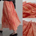 Spring New Artistic Style Versatile Spring/Summer Ramie Print Half length Skirt Mid length A-line Skirt for Women