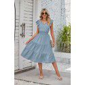 New Wooden Ear Edge Sleeveless V-Neck Waist Pleated Dress