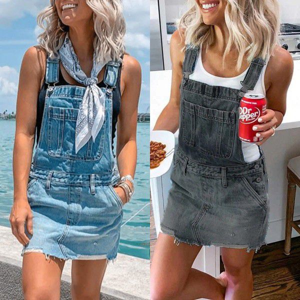 Women's Wash Water Denim Skirt Strap Skirt Slim Slim Drop Dress Dress