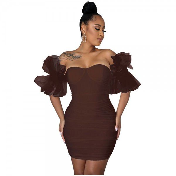 Women's low cut bra wrap buttocks skirt Spicy girl style open back slim fitting elastic tight short skirt