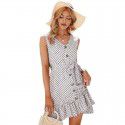 Summer European and American Lace up V-neck Mid length Dress Temperament Commuter New Wave Dot Dress Women