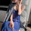 Sling Long Dress Sling Dress Women's Spring/Summer Underlay Suit Temperament French Acetic Acid Satin Long Dress