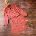 Summer Vintage Art Long sleeved Women's Dress Bohemian Small V-neck Embroidered Waist Dress