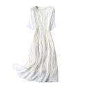 Summer New Women's Commuter Elegant Temperament White Silk Dress