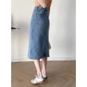 Spring New Front Split Elastic Halfskirt High Waist Slim denim Midskirt for Women