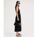 Spring casual cotton two tone waistband A-line flared skirt, medium length sleeveless women's dress