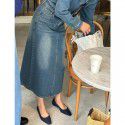 Retro waistband denim dress for women's spring new classic slimming