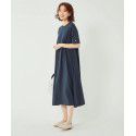 Spring/Summer New Japanese Simple Solid Color Casual Long Swing Short Sleeve Dress